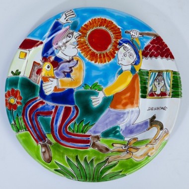Handmade sicilian ceramic Circular Plate DS 25 cm PT25DS-07 thief escape de simone pottery Handmade sicilian ceramic Circular Plate DS 25 cm PT25DS-07 thief escape de simone pottery